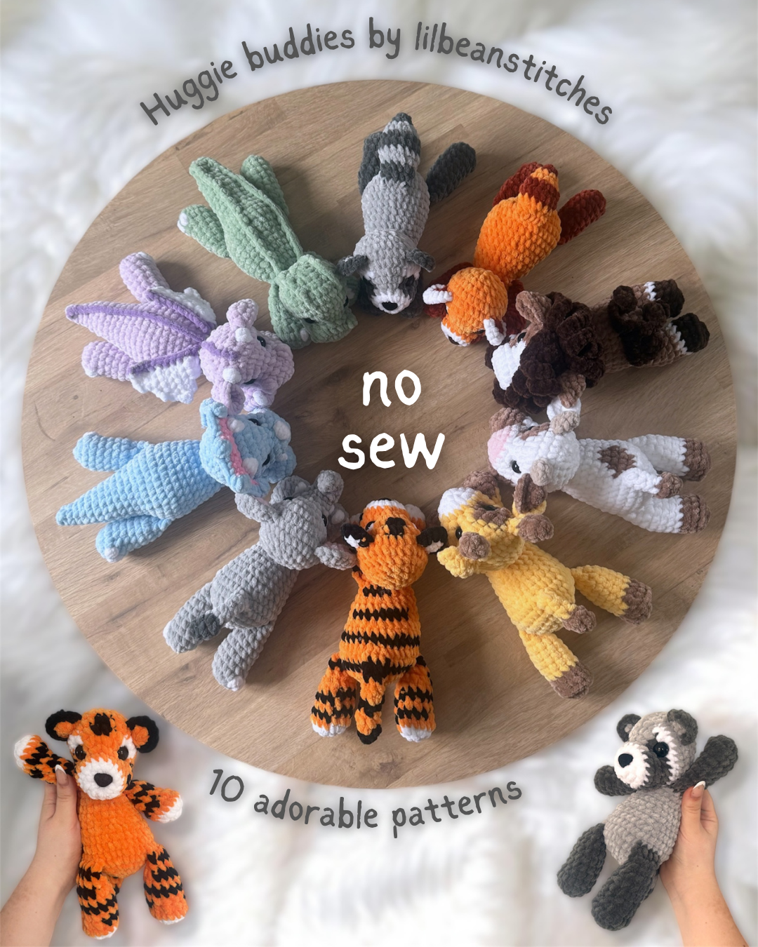 Huggie buddies no sew patterns - full 10 pack - lilbeanstitches