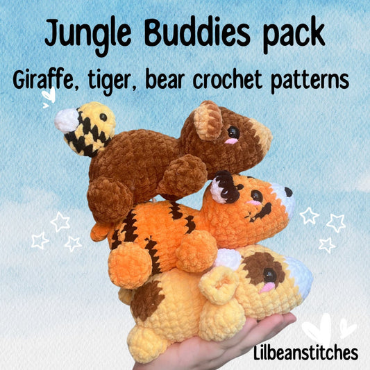 jungle stackimals crochet pattern, lilbeanstitches, giraffe crochet pattern, tiger pattern crochet, bear pattern crochet bumble bee crochet