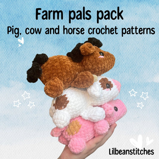 Farm stackimals crochet pattern, lilbeanstitches, crochet cow pattern, crochet pig pattern, horse crochet pattern, stacking crochet patterns