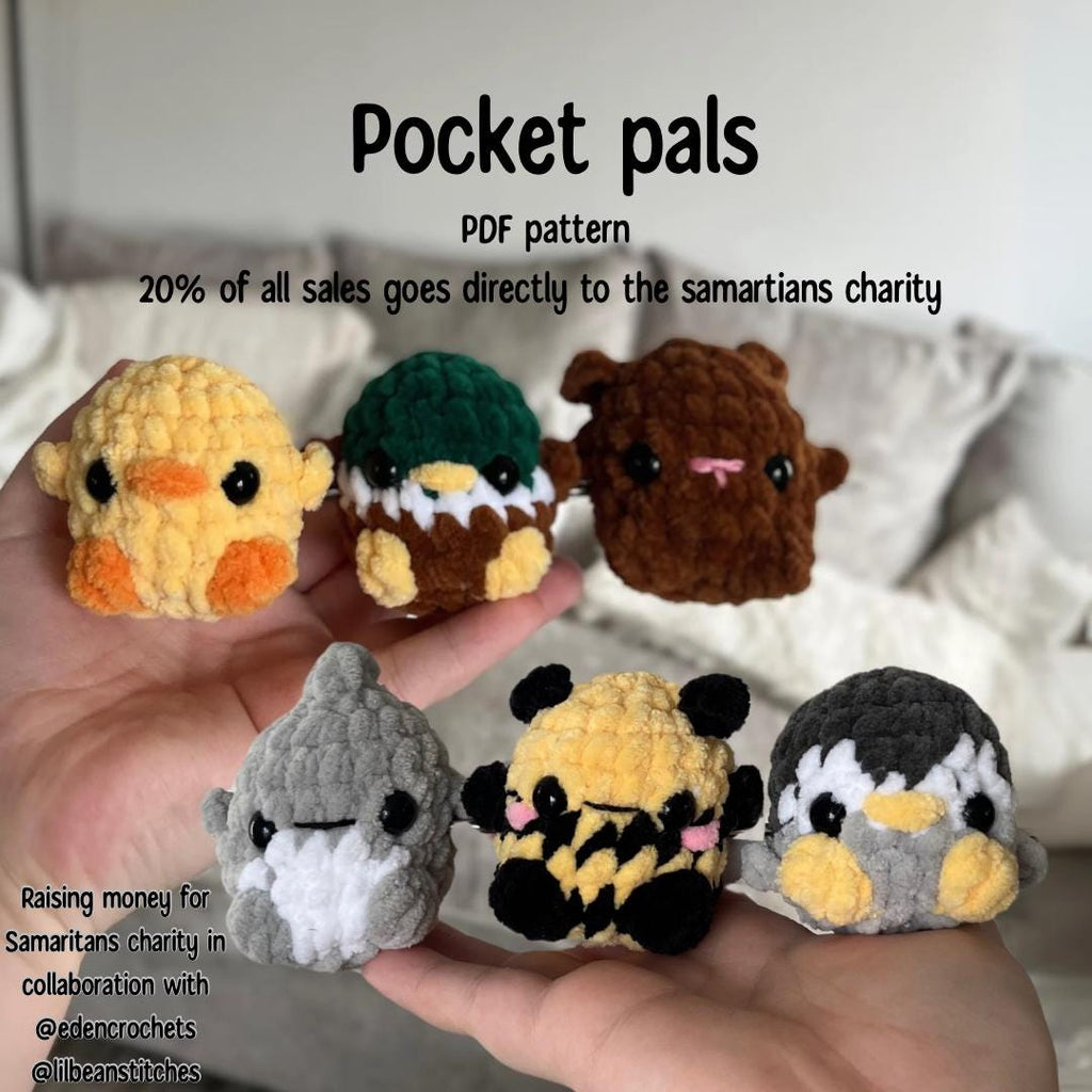 Mini pocket pals crochet pattern, mini crochet patterns, crochet market pattern, small patterns crochet, duck crochet, shark crochet