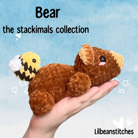 Stackimals bear crochet pattern, bumble bee bear pattern crochet, lilbeanstitches pattern, crochet tutorial, crochet instructions, bear
