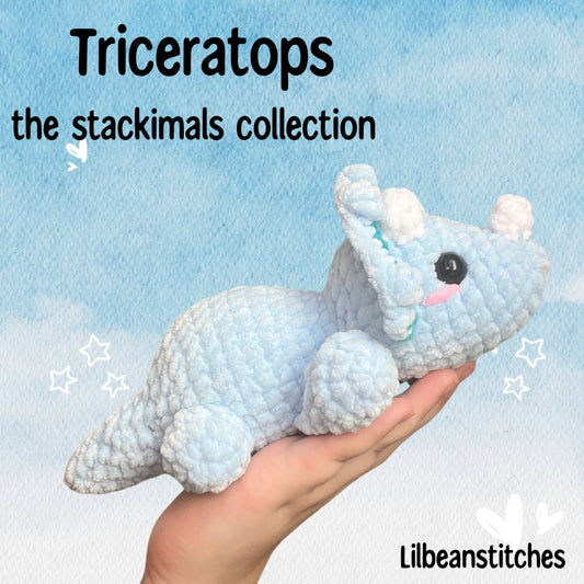 Stackimals  triceratops crochet pattern, dinosaur pattern crochet, lilbeanstitches, crochet tutorial, crochet PDF, market prep crochet