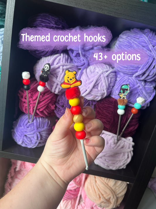 Fluffy themed ergonomic crochet hook, themed crochet hook, beade hook crochet, crochet gift, crochet present, horror crochet hook