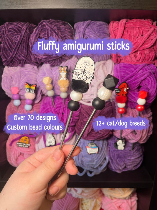 Fluffy amigurumi sticks for crochet , crochet dog amistix set, fluffy amistix, cute crochet sticks, cat crochet tools, present crochet gift