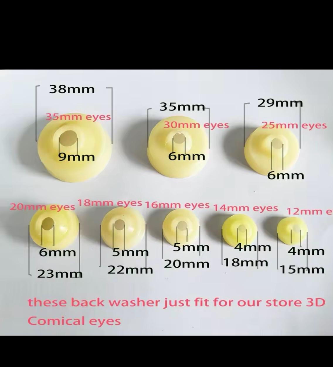 Sinker eye washers 14-35mm, spare washers, sinker washers, safety eye backings, washing back safety eyes, sinker eyes, safety eye back,